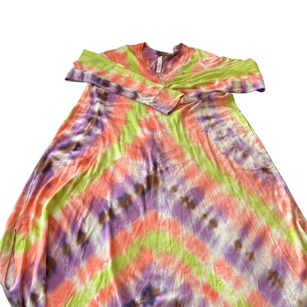 Raquel Allegra Rainbow Brite Plus Size 2X Dress with Pockets V-neck Tie-Dye